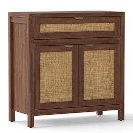 Costway - 1 PCS Buffet Cabinet Sideboard Storage Cabinet Rattan Doors & Drawer Adjustable Shelf - Brown