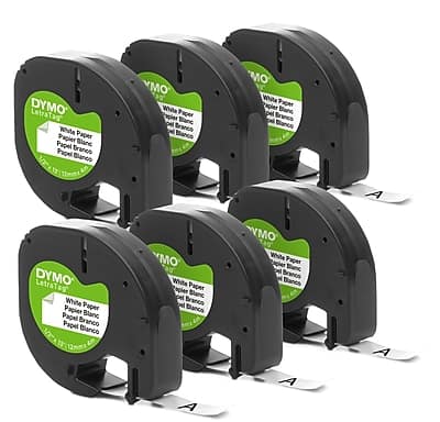 "DYMO - LetraTag 2050826 Paper Label Maker Tape, 1/2"" x 13', Black on 6/Pack - White" price history on PriceWatchPro