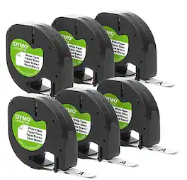 DYMO - LetraTag Paper Label Maker Tape, 1/2" x 13', 6/Pack - Black on White