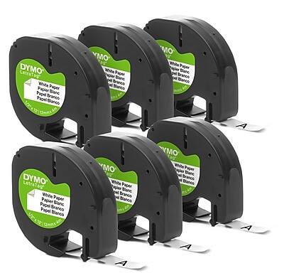 DYMO - LetraTag 2050826 Paper Label Maker Tape, 1/2" x 13', Black on 6/Pack - White