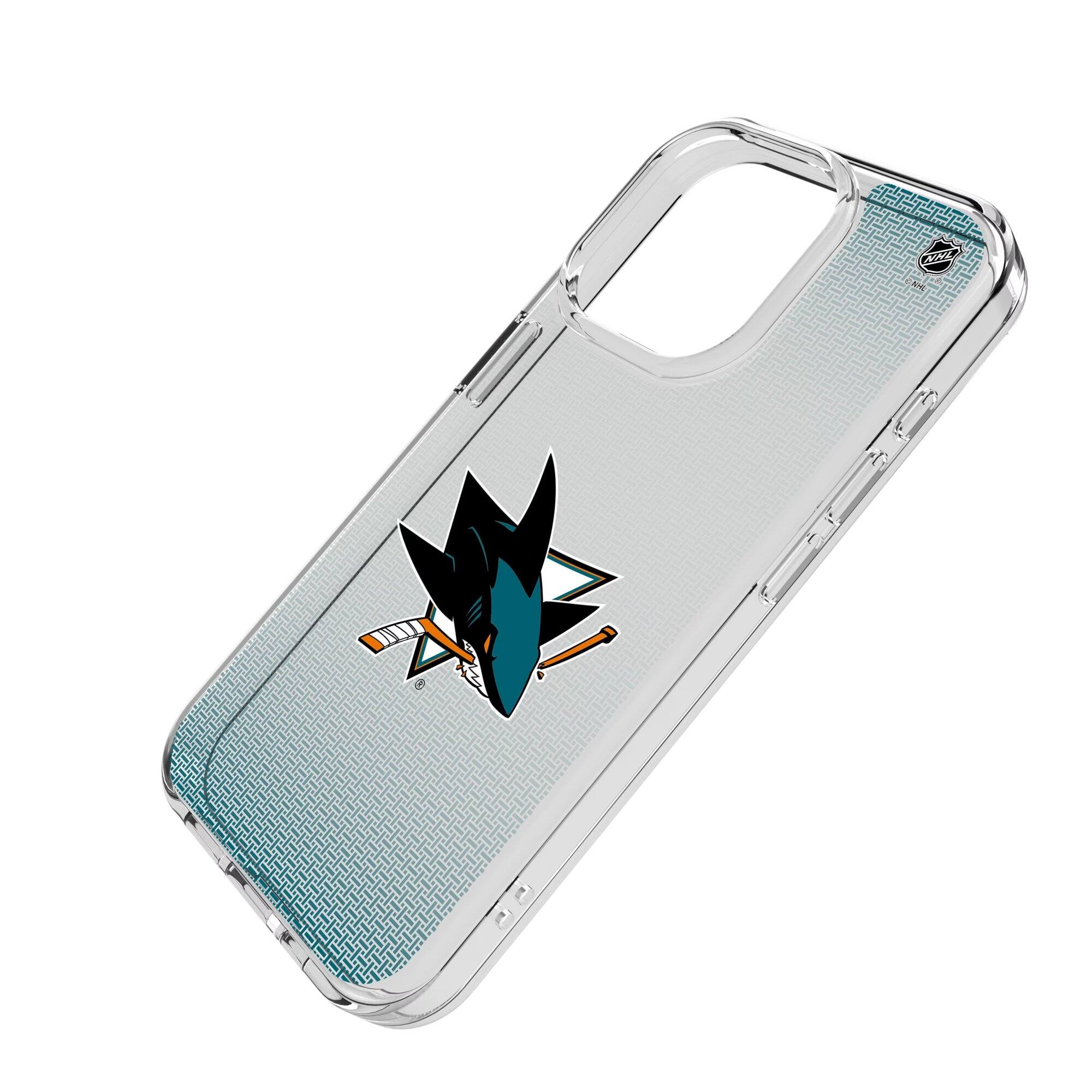 Alt View 1. Keyscaper - San Jose Sharks Linen Logo iPhone Clear Case - 13 Pro Max - Multicolor.