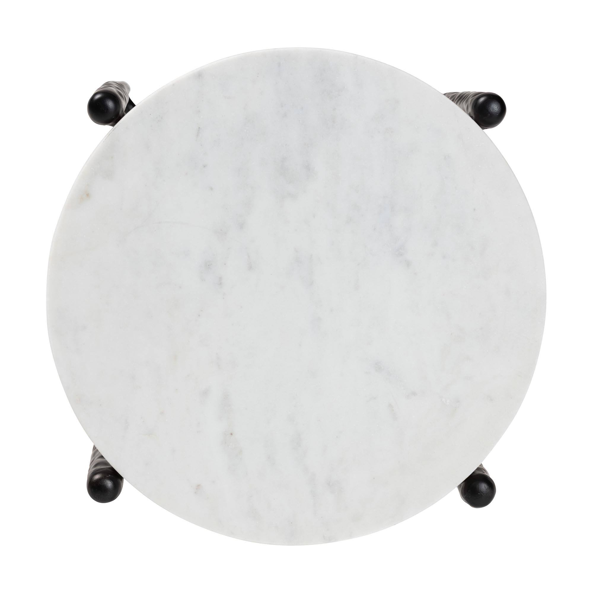 Left. Baxton Studio - Caledon Marble Side Table - Modern Rustic Accent Table with Hand-Forged Metal Frame, Round - Marble White/Black.
