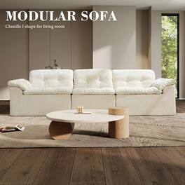 Anysun - 3-Seater Luxurious Modern Cloud Chenille Modular Sectional Sofa with Detachable Backrest - Beige