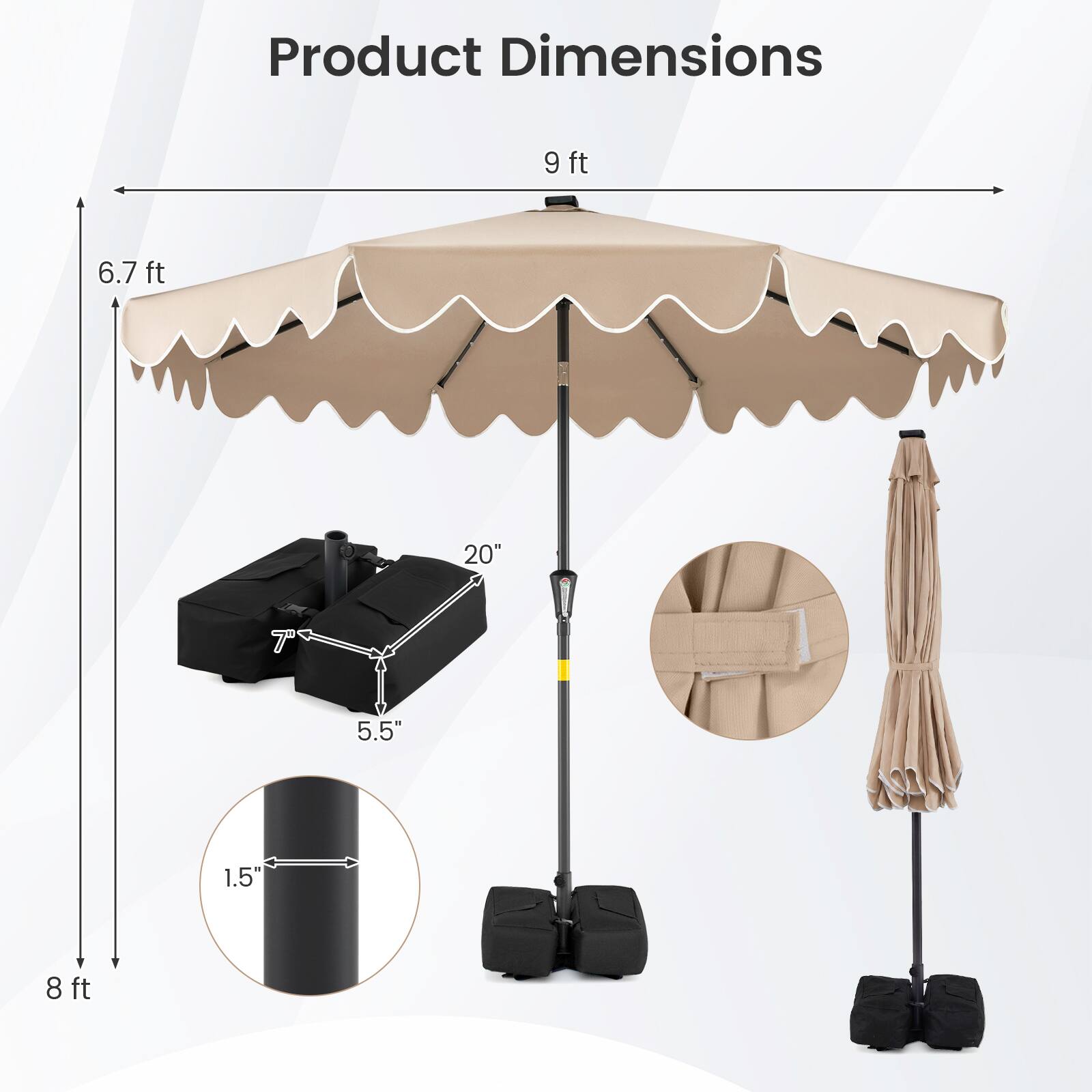 Product Dimensions: 9 ft, 6.7 ft, 20", 5.5", 1.5", 8 ft