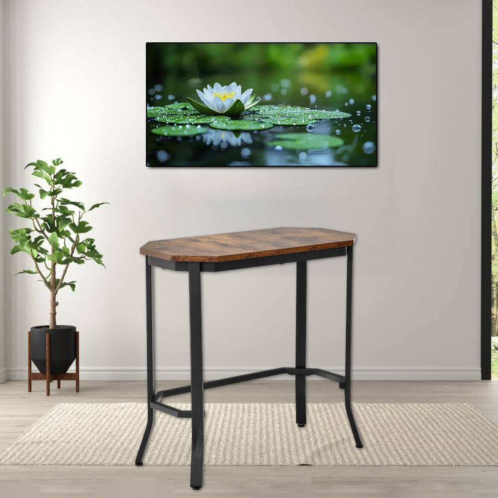Front. Hivvago - Slim Accent Side Table with Rustic Wood Finish and Metal Frame - Rustic Brown.