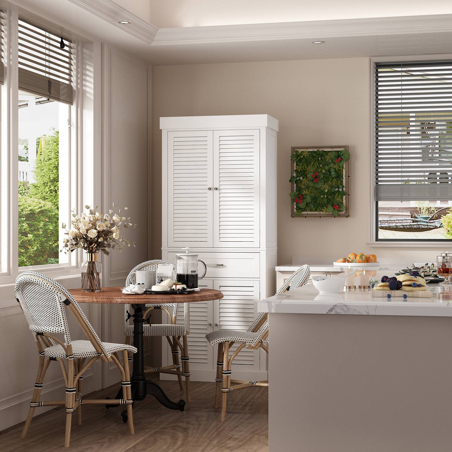 Alt View 9. FUFU & GAGA - FUFU&GAGA Shutter - Door Kitchen Buffet Cabinet: Breathable Storage for Dining Spaces - White.