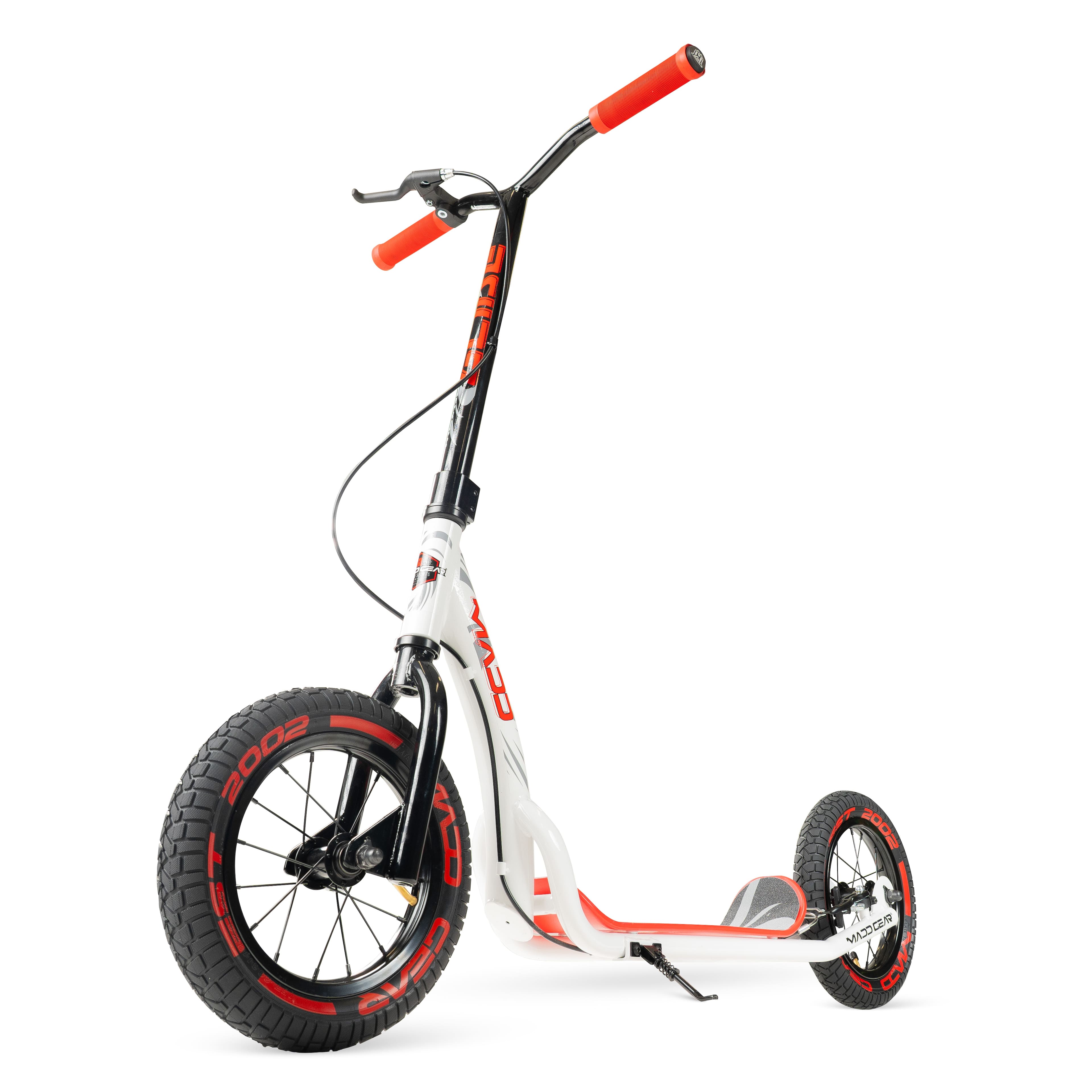 Large Kick Scooter for Adults & Teens – 12" Air Tires, 300lbs Capacity, Wide Deck, Handbrake – Madd Gear Metro Glide 300 - WHITE/RED