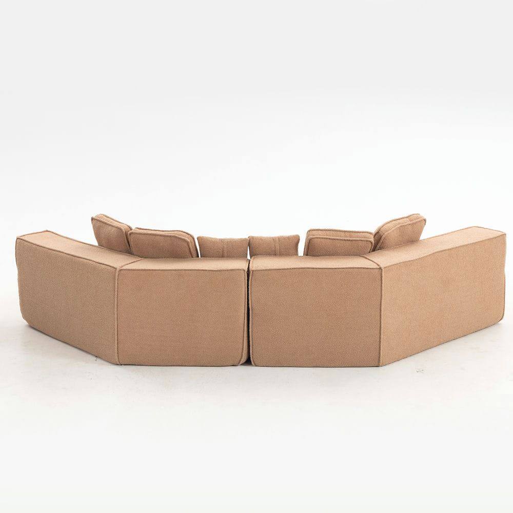 Angle. Kadyn - 132" Oversized Teddy Modular Sofa - Full-Foam Couch with 6 Pillows, High-Density Support for Family Living Rooms - Brown.