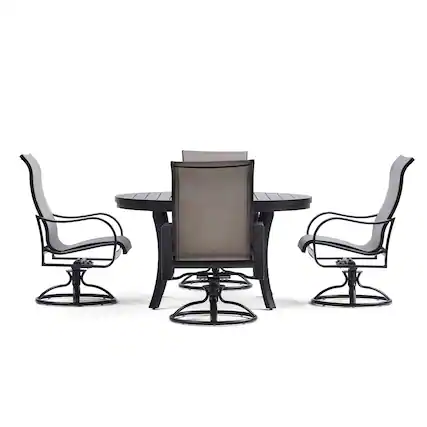 Front. Yardbird® - Pepin 5 Piece Round Dining Set with Swivel Rocking Chairs - Sierra.