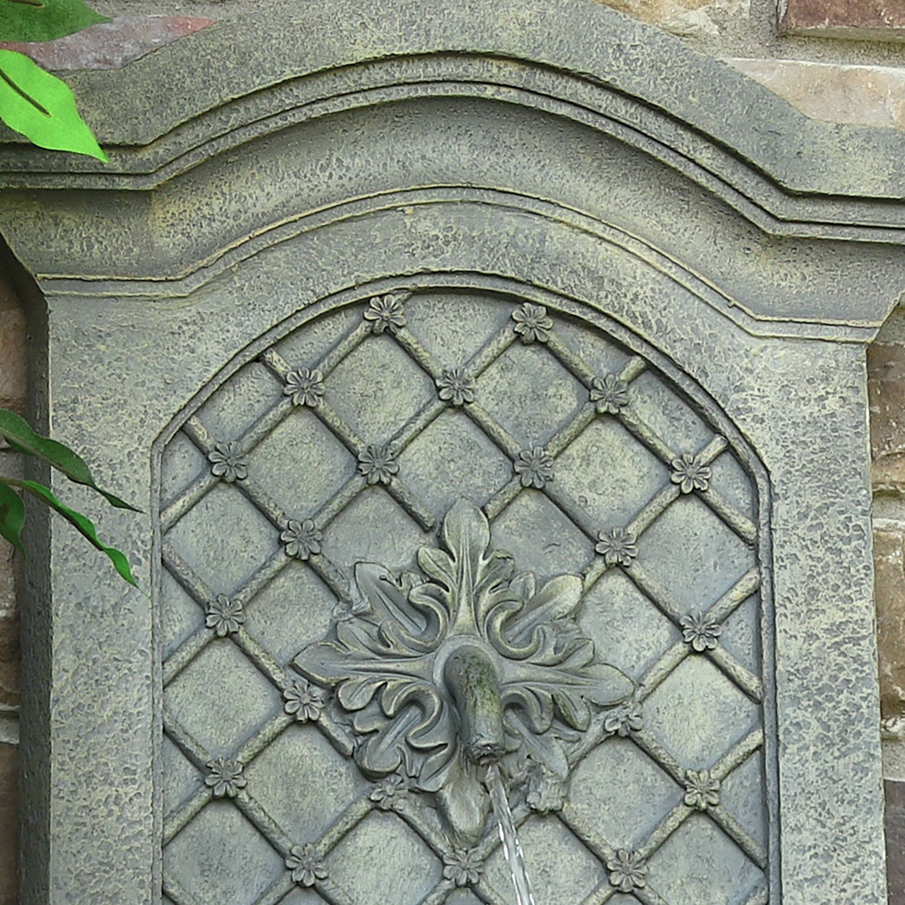 Alt View 4. Sunnydaze - Rosette Leaf Polystone Outdoor Wall Fountain - French Limestone.