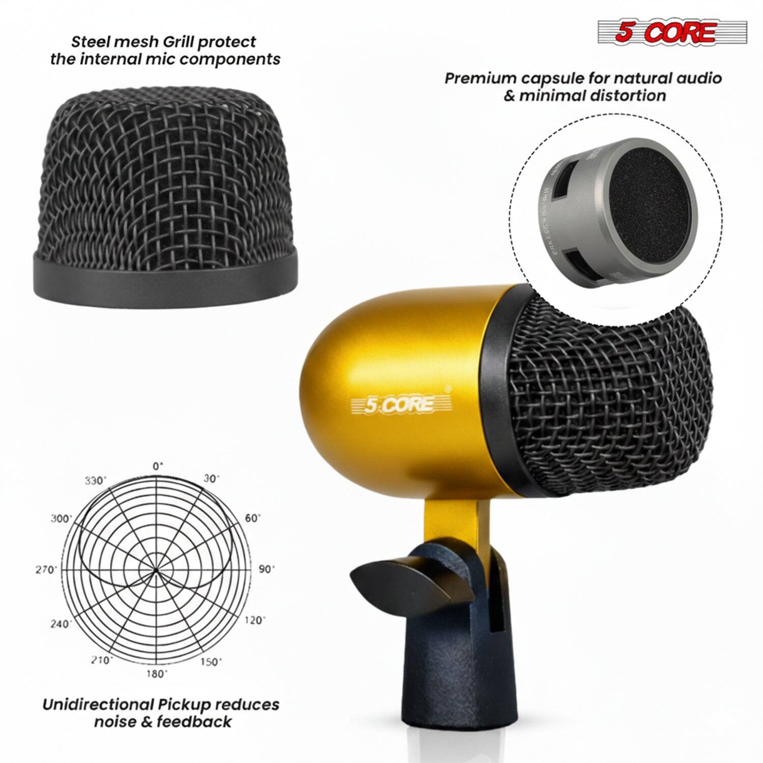 Steel mesh Grill protect the internal mic components

5 CORE Premium capsule for natural audio & minimal distortion

Unidirectional Pickup reduces noise & feedback