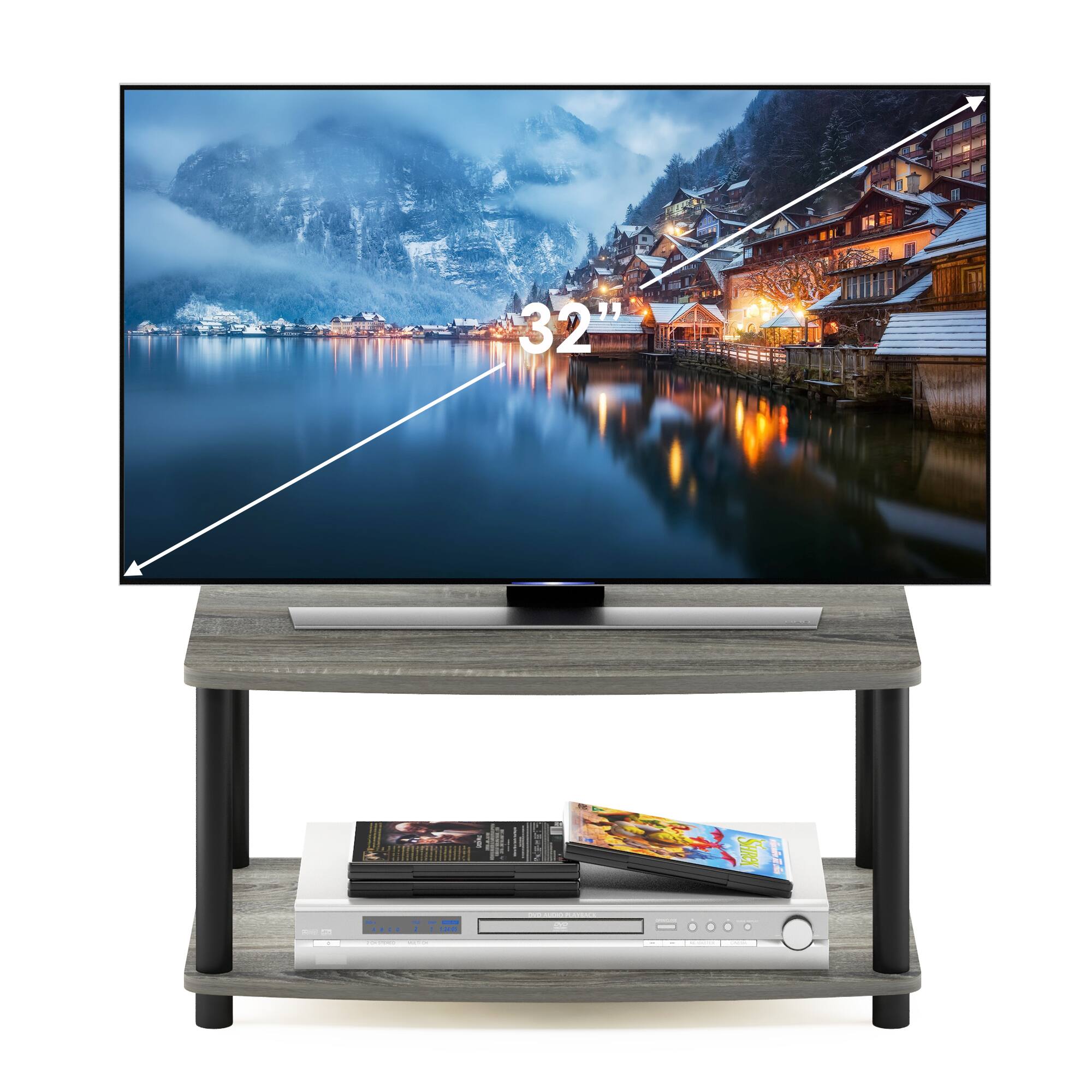 Alt View 4. Furinno - Turn-N-Tube No Tools 2-Tier Elevated TV Stands - French Oak/Black.