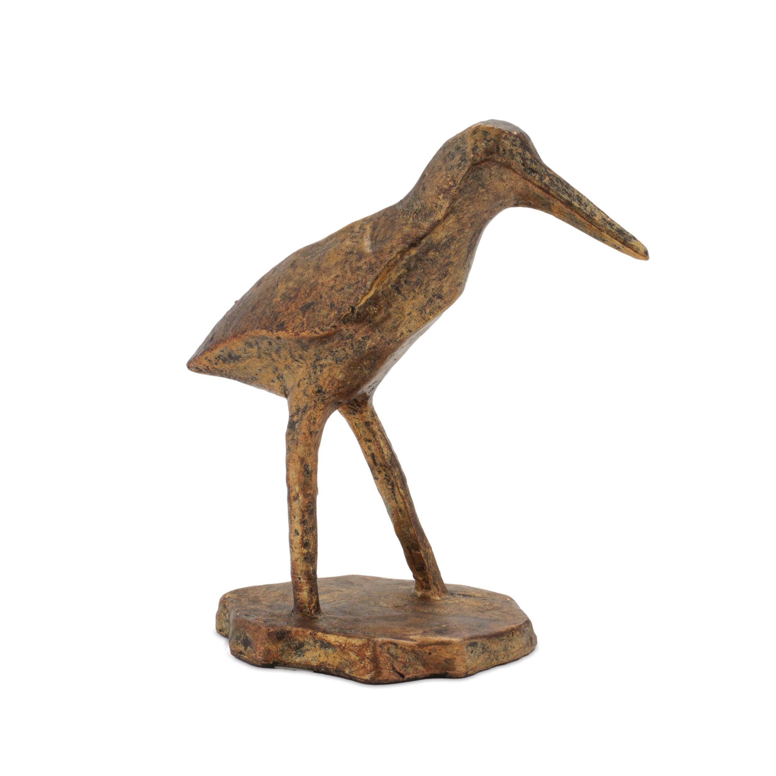 Left. BreeBe - Modern Sea Bird Figurine (Set of 3) - Brown, Gold.