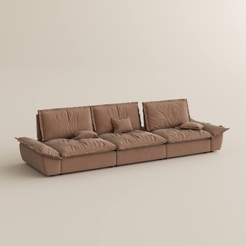 Alt View 8. POVISON - 141.73" Sailboat Deep Sofa Stain Resistant Cozy Couch with Adjustable Backrest - Brown Suede Fabric.