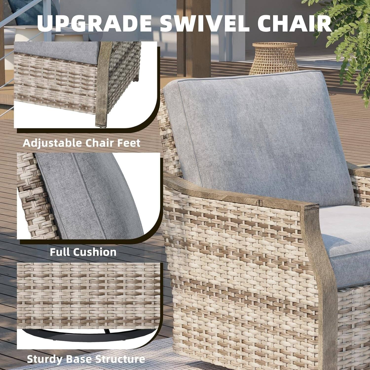 UPGRADE SWIVEL CHAIR

- Adjustable Chair Feet
- Full Cushion
- Sturdy Base Structure