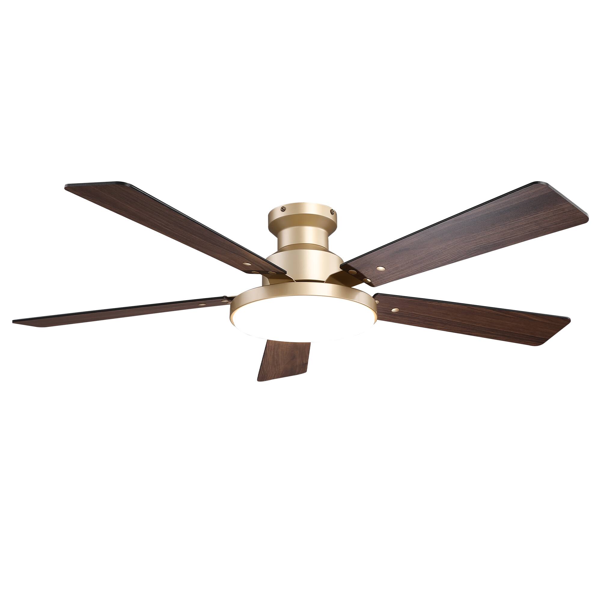 Alt View 1. Vaczon - 52" Modern Reversible Blades Smart Flush Mount Ceiling Fan with Dimmable LED Light and Remote, APP Control - Gold.