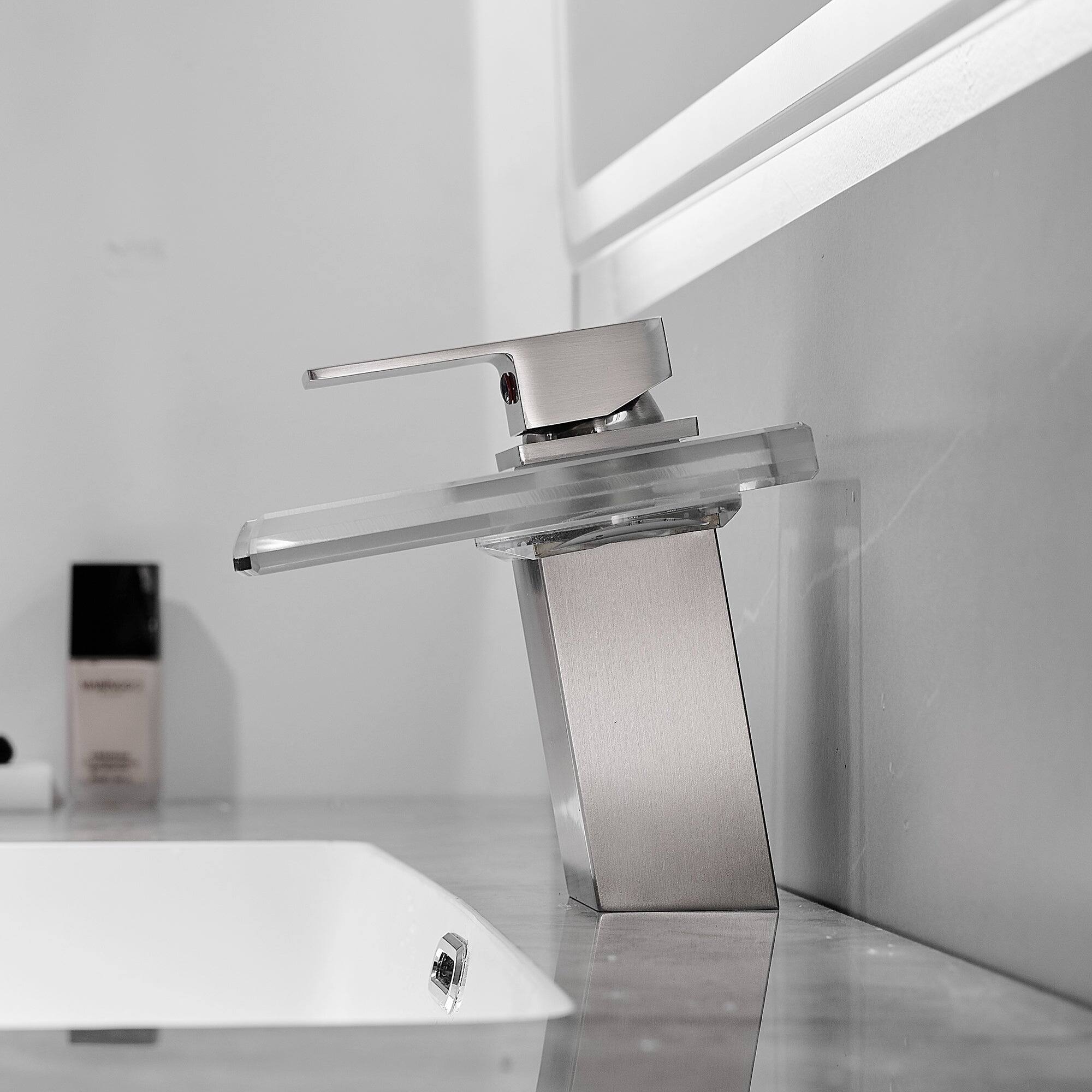 Alt View 7. Boyel Living - Single Handle Single Hole Bathroom Faucet Brushed Nickel with LED Temperature Sensor and Supply Hoses Easy Install - Brushed Nickel.