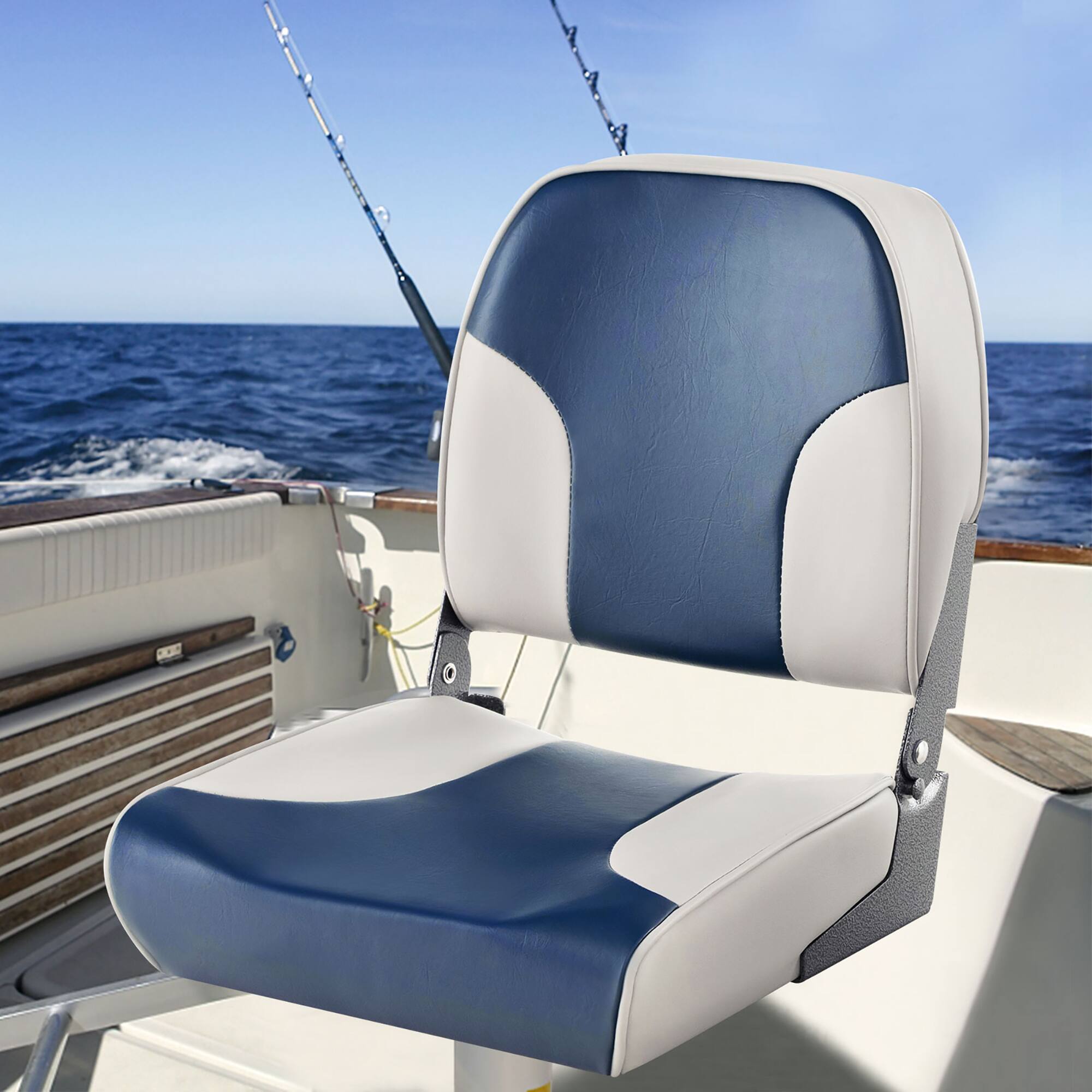 Alt View 1. Costway - Costway 2-Piece Folding Boat Seat Set with Sponge Padding & Aluminum Hinges Low Back - Blue,Gray.