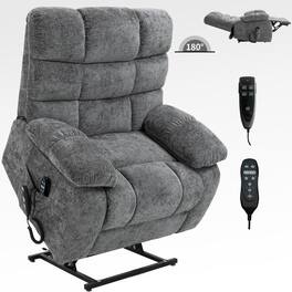 LUCKY ONE - Dual Motor Chenille Lift Recliner Chiar with Massage & Heat - Gray