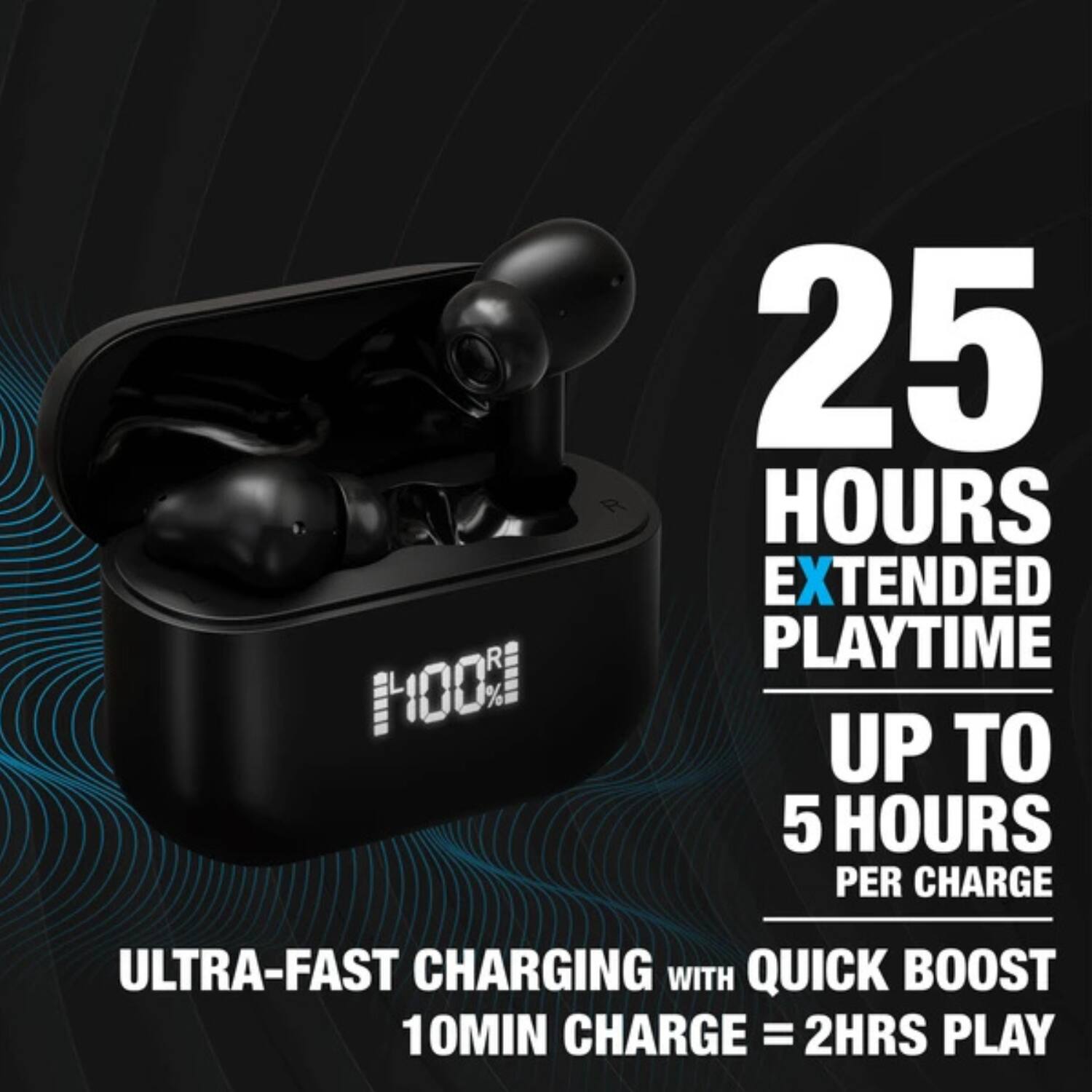 Angle. Stock Preferred - Xpods ANC True Wireless Earbuds with Active Noise Cancelling, Bluetooth 5.4, ENC Voice Mics & Wireless Charging Case - W.