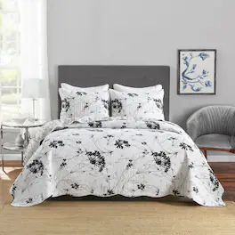 MarCielo - 3-Piece Black and White Botanical Floral Quilt Bedspread Set - Multiple colors
