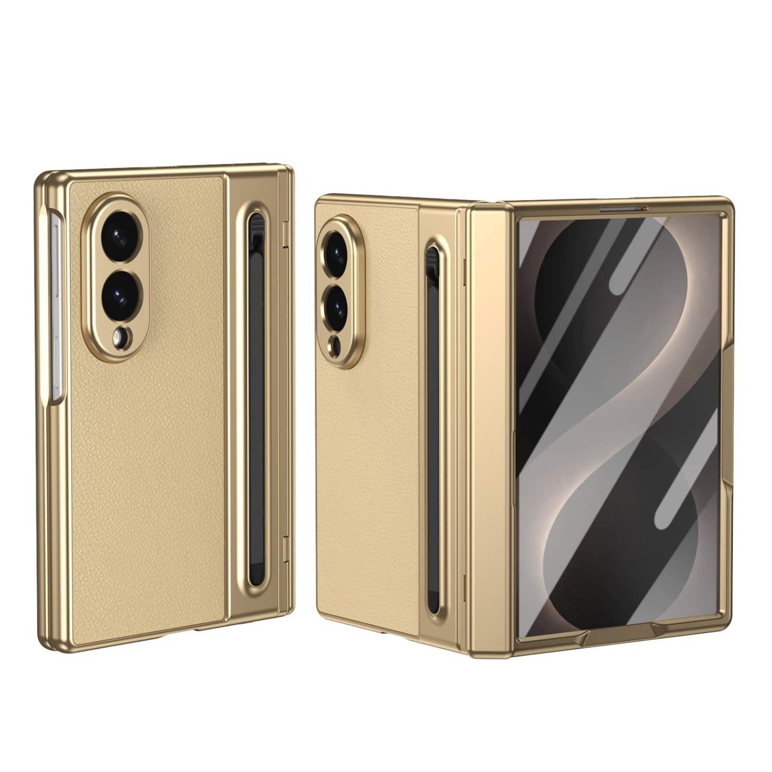 Dteck - Full Body Case for Samsung Galaxy Z Fold8, Rugged Cover with Screen Protector, Hinge Protection & Stylus Pen - Gold