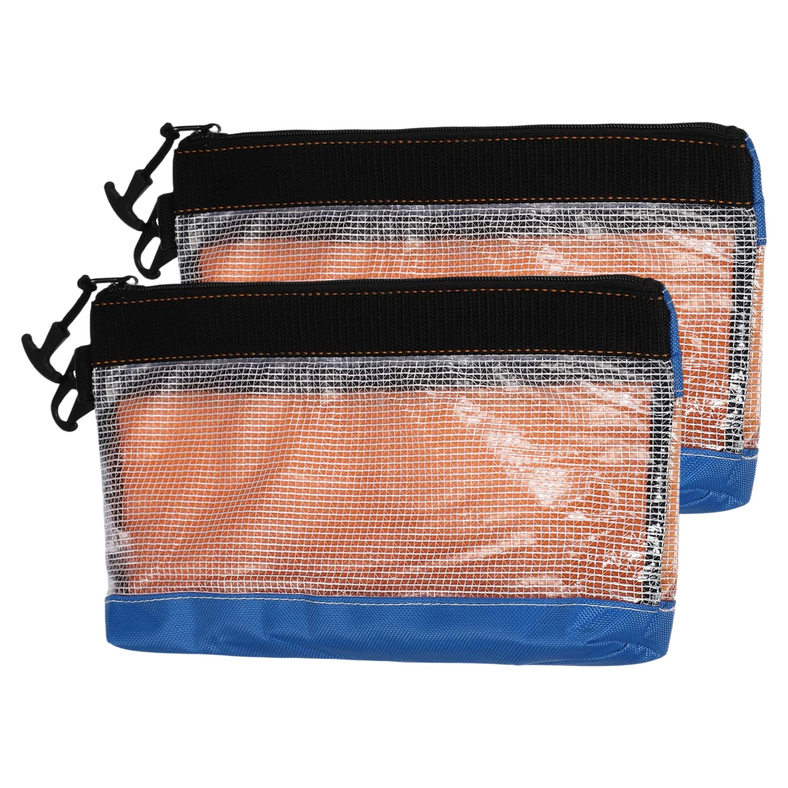 Unique Bargains - 2pcs Canvas Tool Pouch, 12" Multi Purpose Zipper Bag with Clear Window & Metal Hooks, Waterproof - Blue