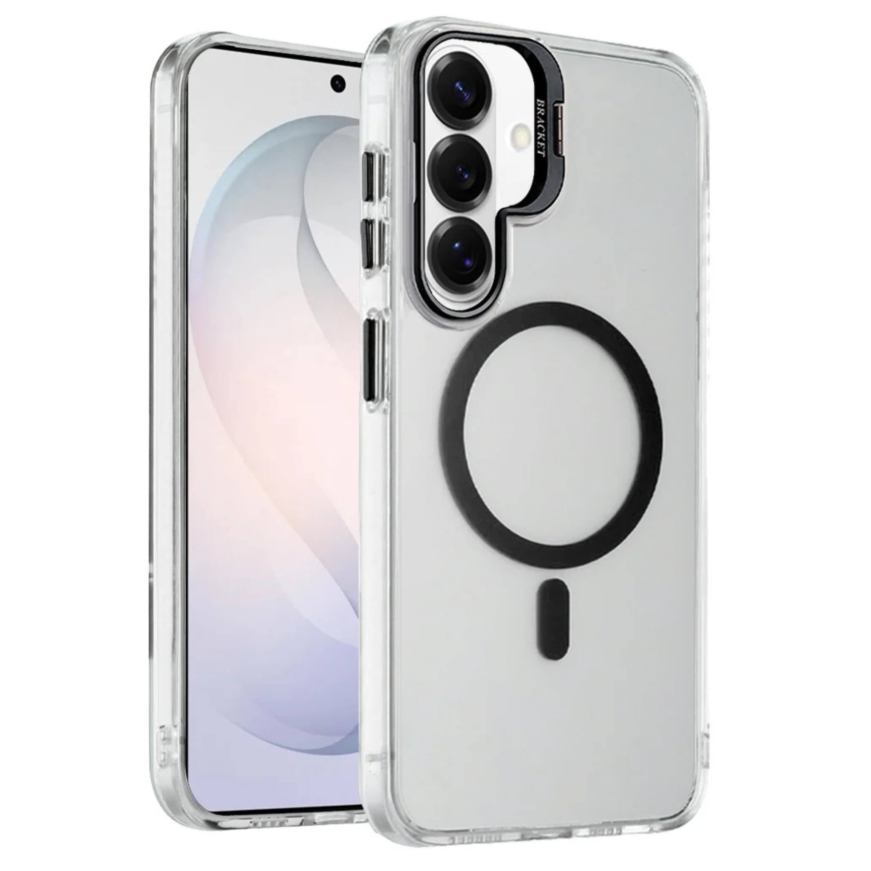 Angle. Kitcheniva - Transparent Magnetic Circle Camera Stand Protective Case With Tempered Glass For Samsung S26 FE Black - Black.
