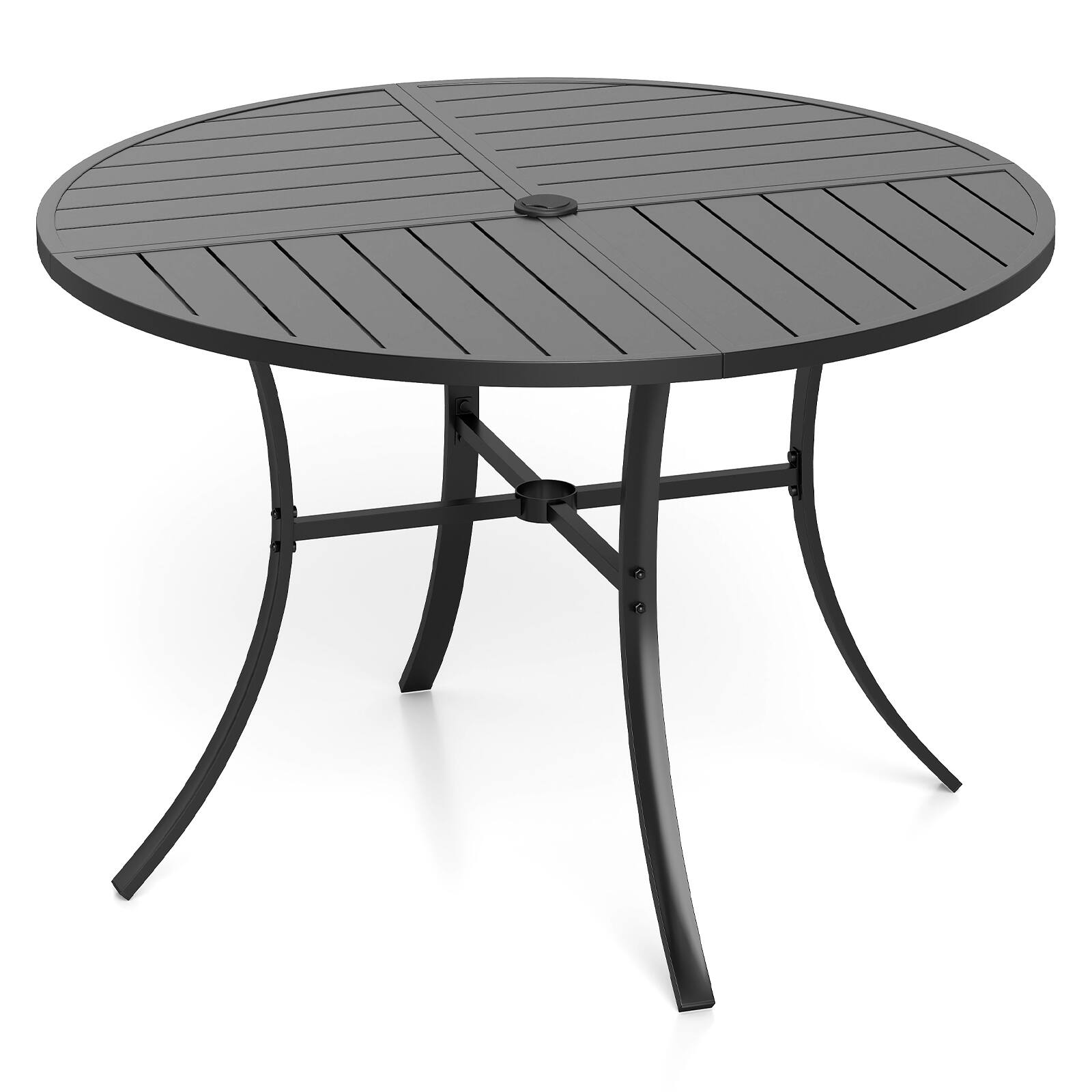 Alt View 8. Gymax - Gymax Patio Dining Table 42.5'' Round Metal Slat Table w/ Umbrella Hole Outdoor - Black.