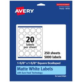 Avery - Square Scalloped Labels 1-5/8" x 1-5/8", 5,000 Count, Matte Finish, Sure Feed Technology, Printable, Permanent Adhesive - Matte White