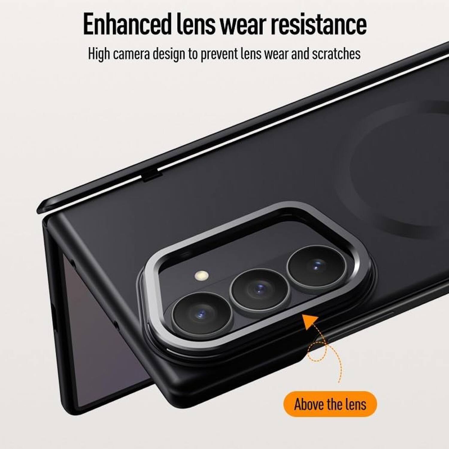 Enhanced lens wear resistance  
High camera design to prevent lens wear and scratches  
Above the lens