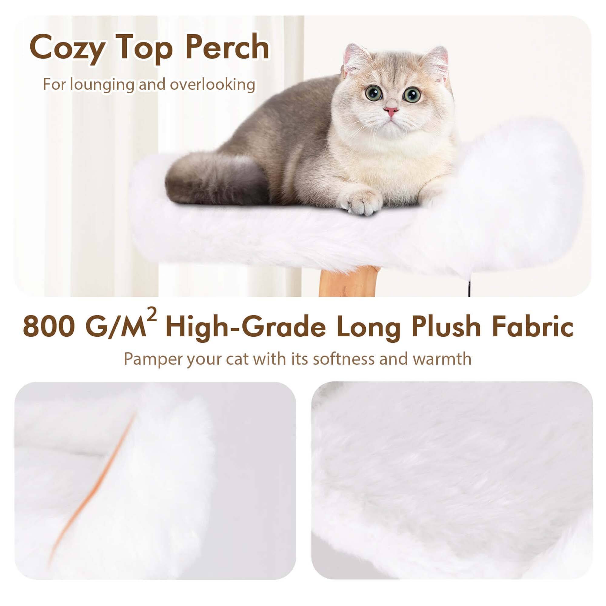 Cozy Top Perch  
For lounging and overlooking  

800 G/M² High-Grade Long Plush Fabric  
Pamper your cat with its softness and warmth