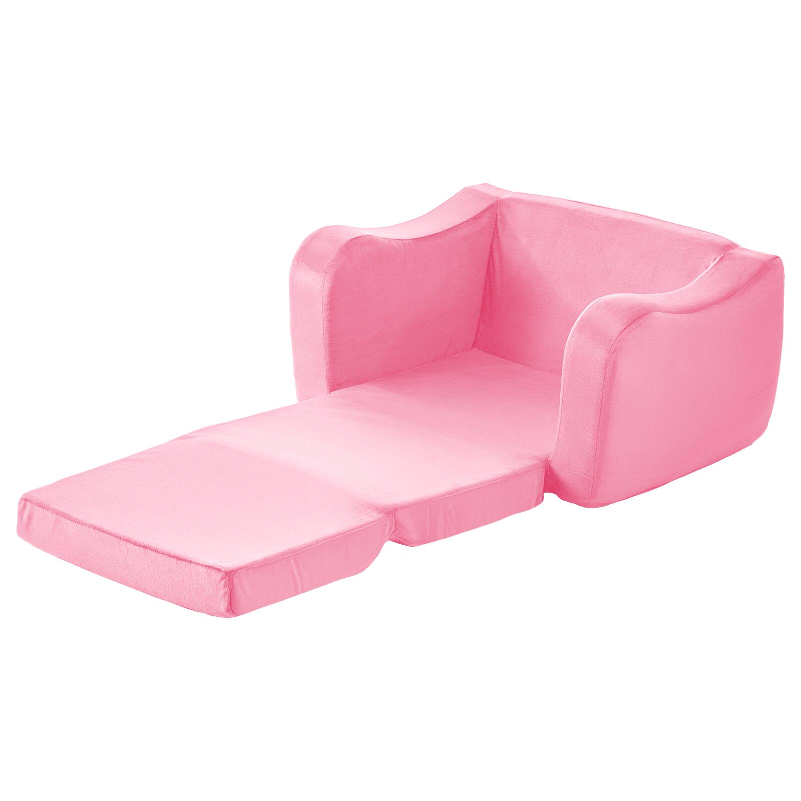 Alt View 5. VEVOR - 2-in-1 Kids Sofa, Foldable Toddler Soft Couch with Armrests, Made of 28D Sponge & Short Pile - Pink.