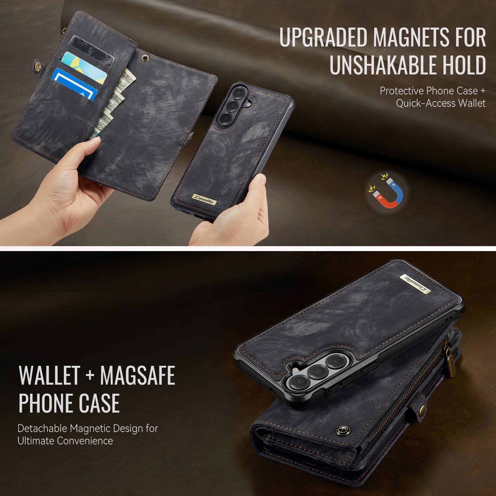 UPGRADED MAGNETS FOR UNSHAKABLE HOLD  
Protective Phone Case + Quick-Access Wallet  

WALLET + MAGSAFE PHONE CASE  
Detachable Magnetic Design for Ultimate Convenience