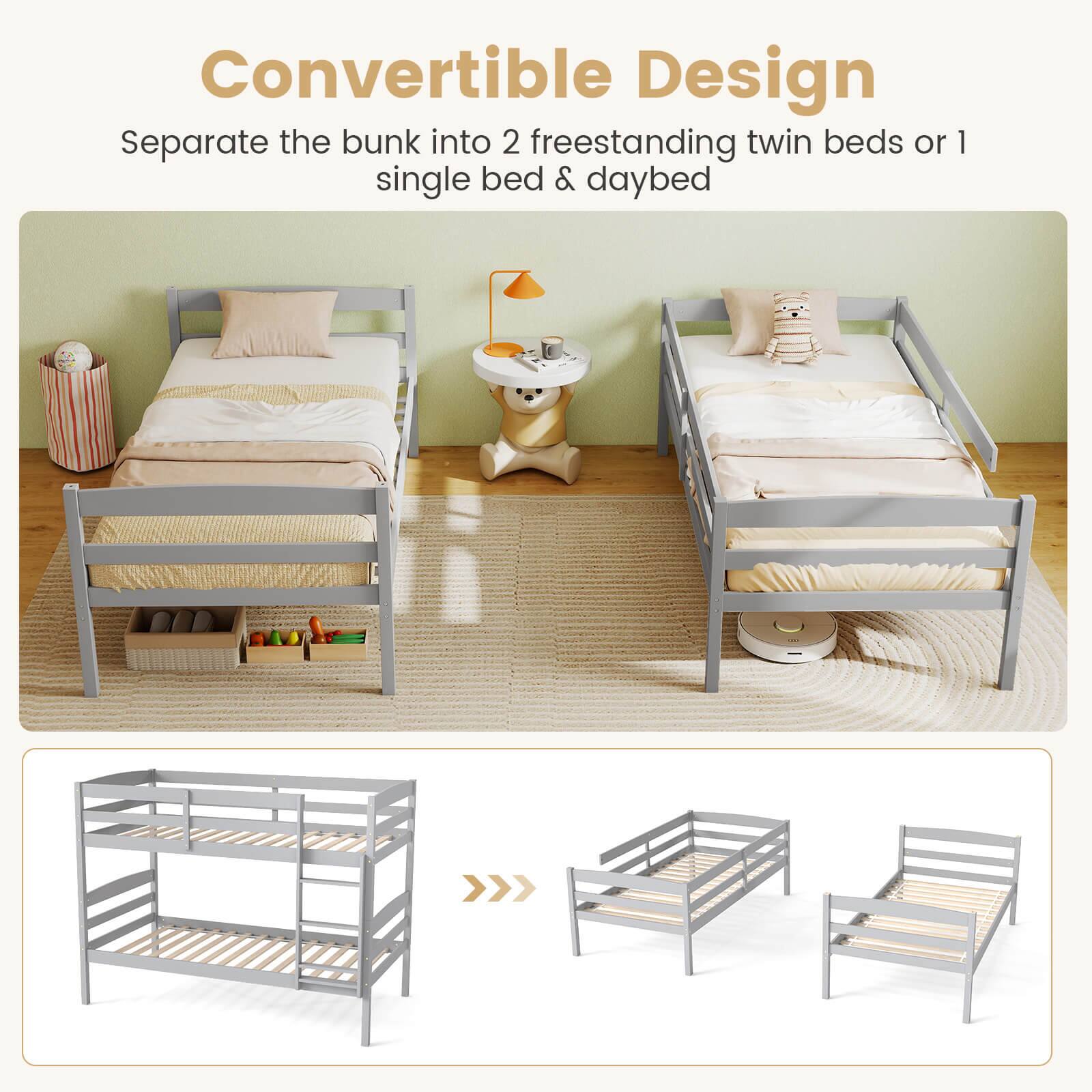 Convertible Design  
Separate the bunk into 2 freestanding twin beds or 1 single bed & daybed
