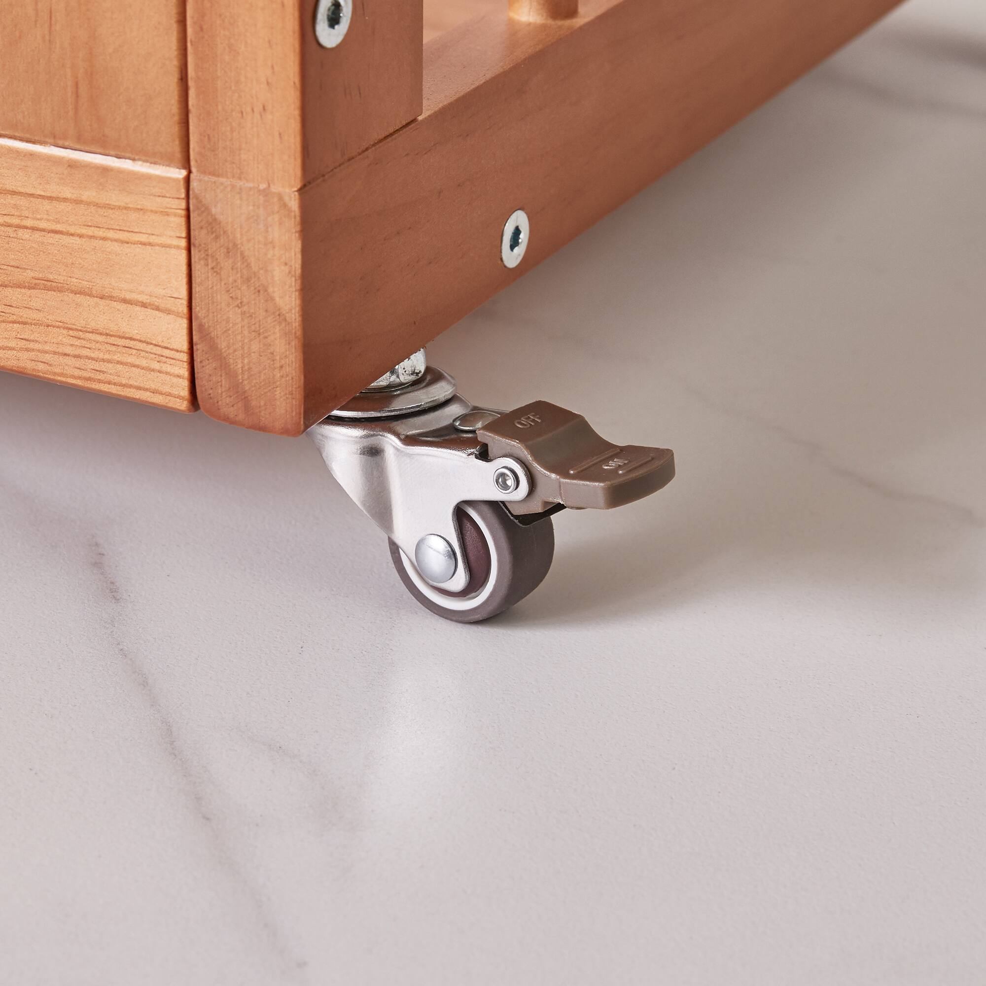 Alt View 6. LUCKY ONE - Solid Wood Freestanding Clothing Garment Rack with Lockable Wheels - Cherry.