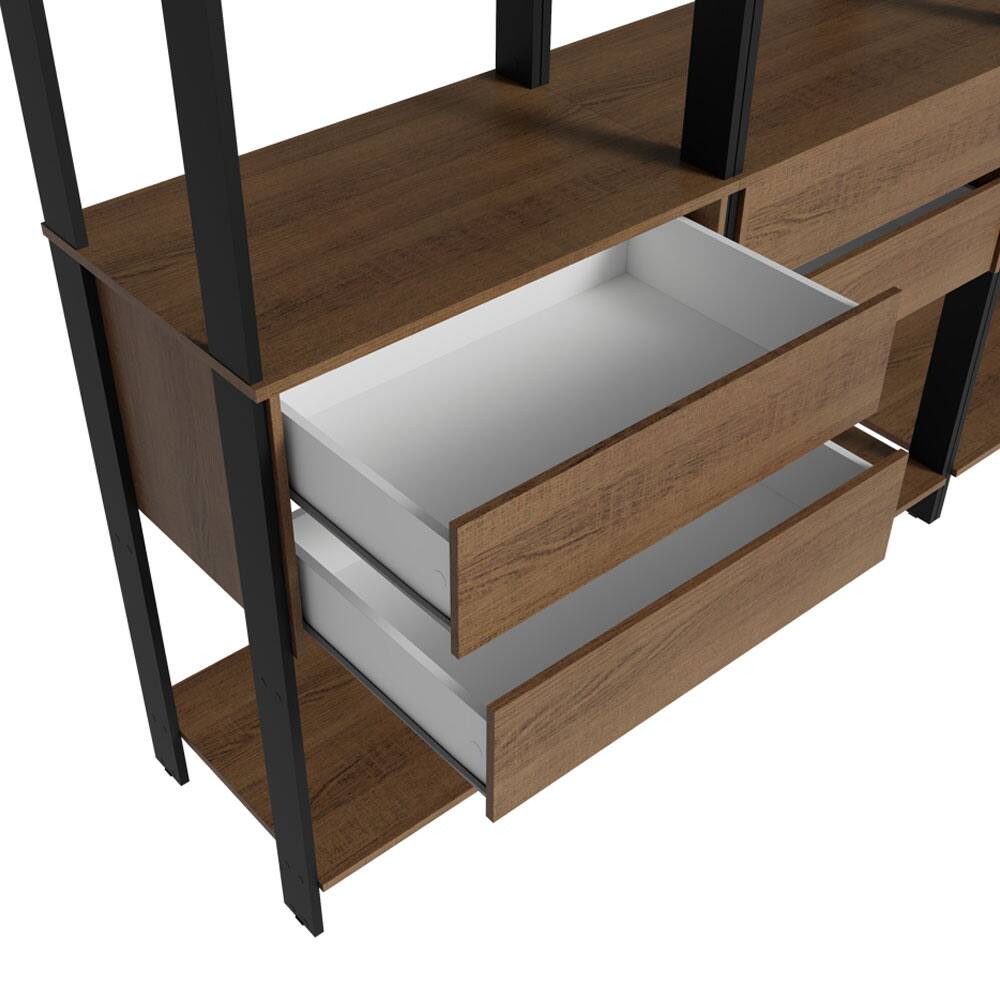 Alt View 5. Madesa - Madesa Wardrobe Clothes Storage Rack with 6 Drawers and Hanging Spaces 82"L - Black/Brown - Rustic/Black.