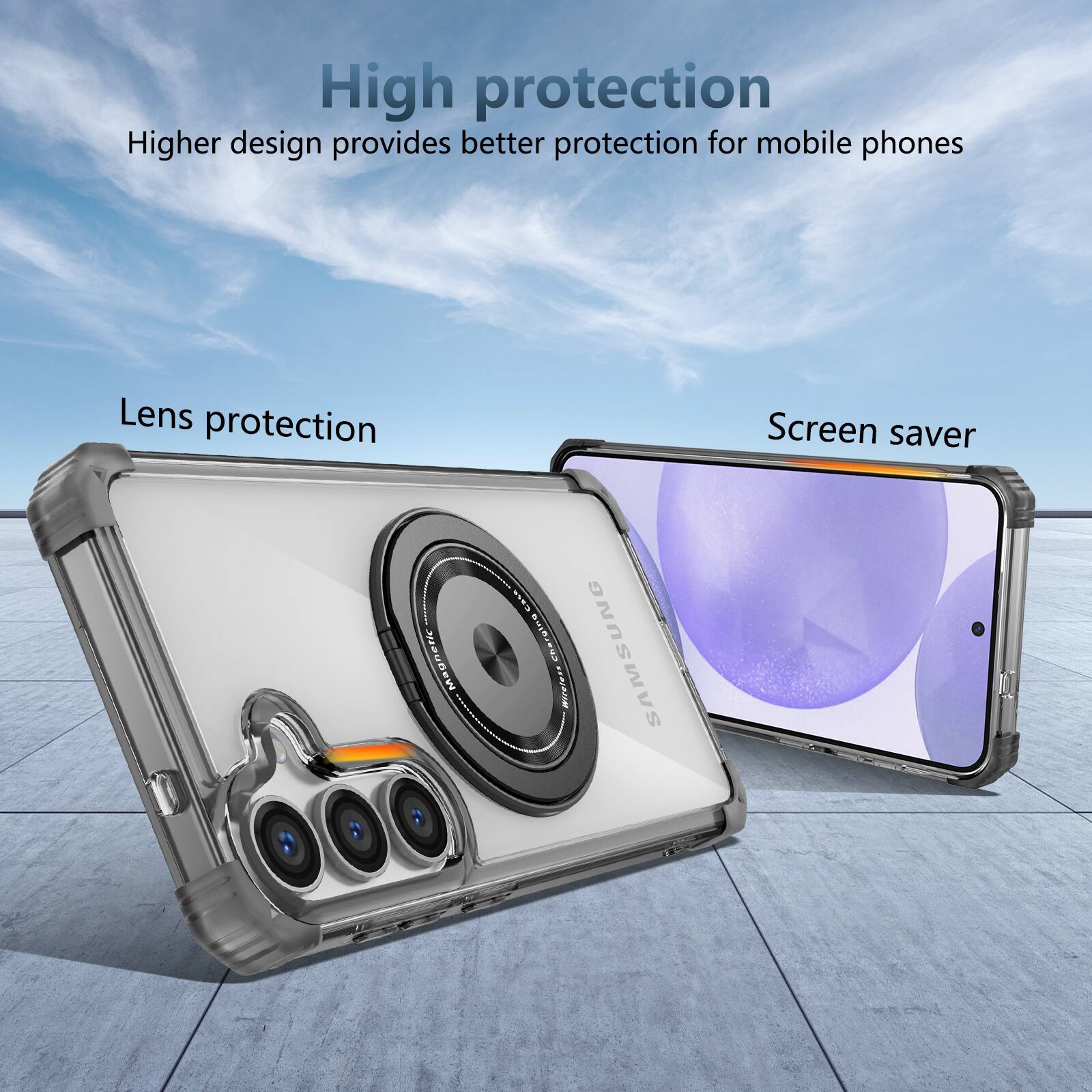 High protection  
Higher design provides better protection for mobile phones  
Lens protection  
Screen saver  
SS Magnetic  
SAMSUNG A4