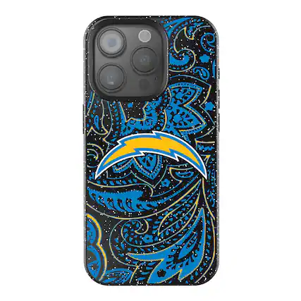 Front. Keyscaper - Los Angeles Chargers Paisley Bling iPhone Case - 14 Plus - Black.