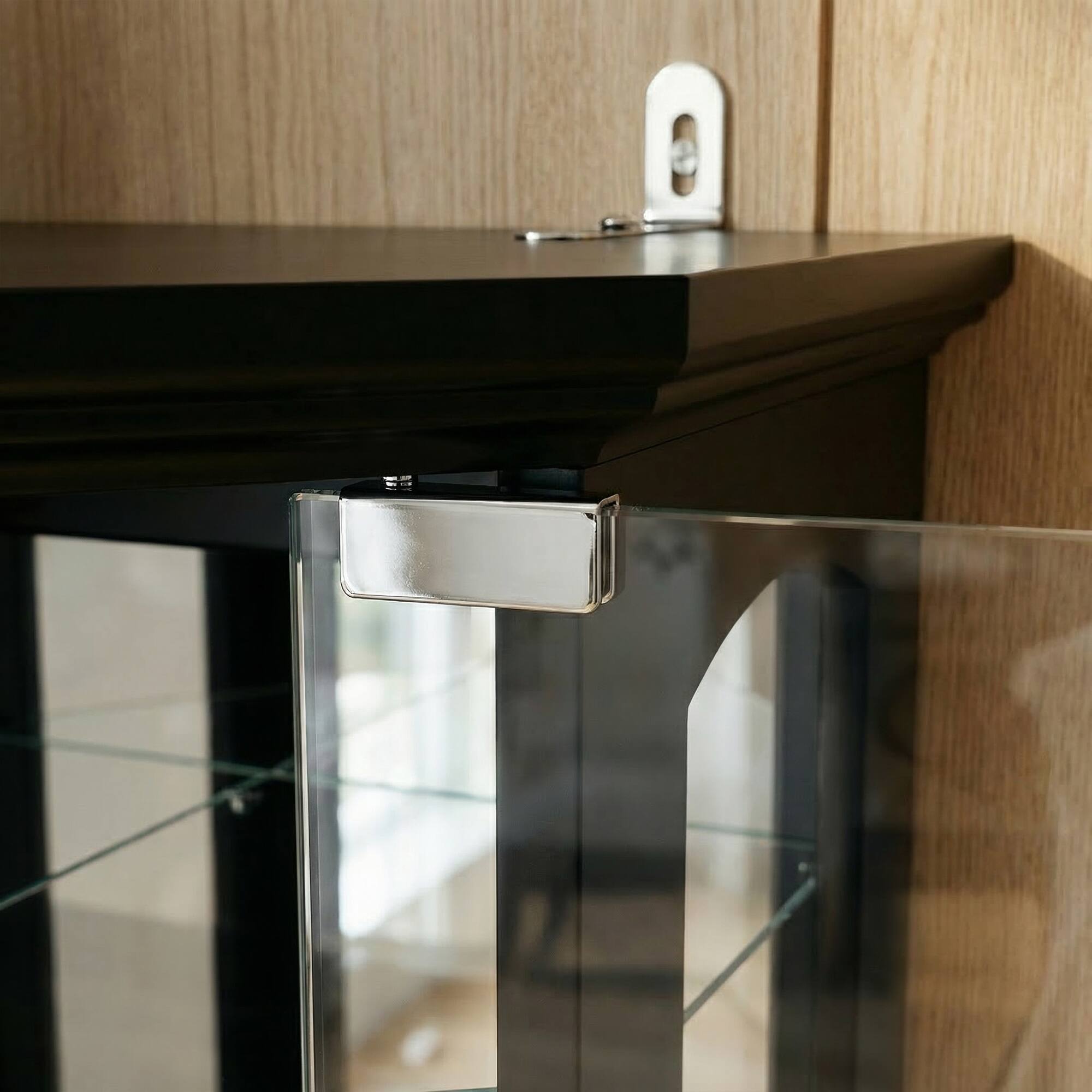 Alt View 4. FUFU & GAGA - Black Corner Glass Display Cabinet with RGB Lights, Tall Tempered Glass Curio Cabinet for Living Room & Home Bar - Black.