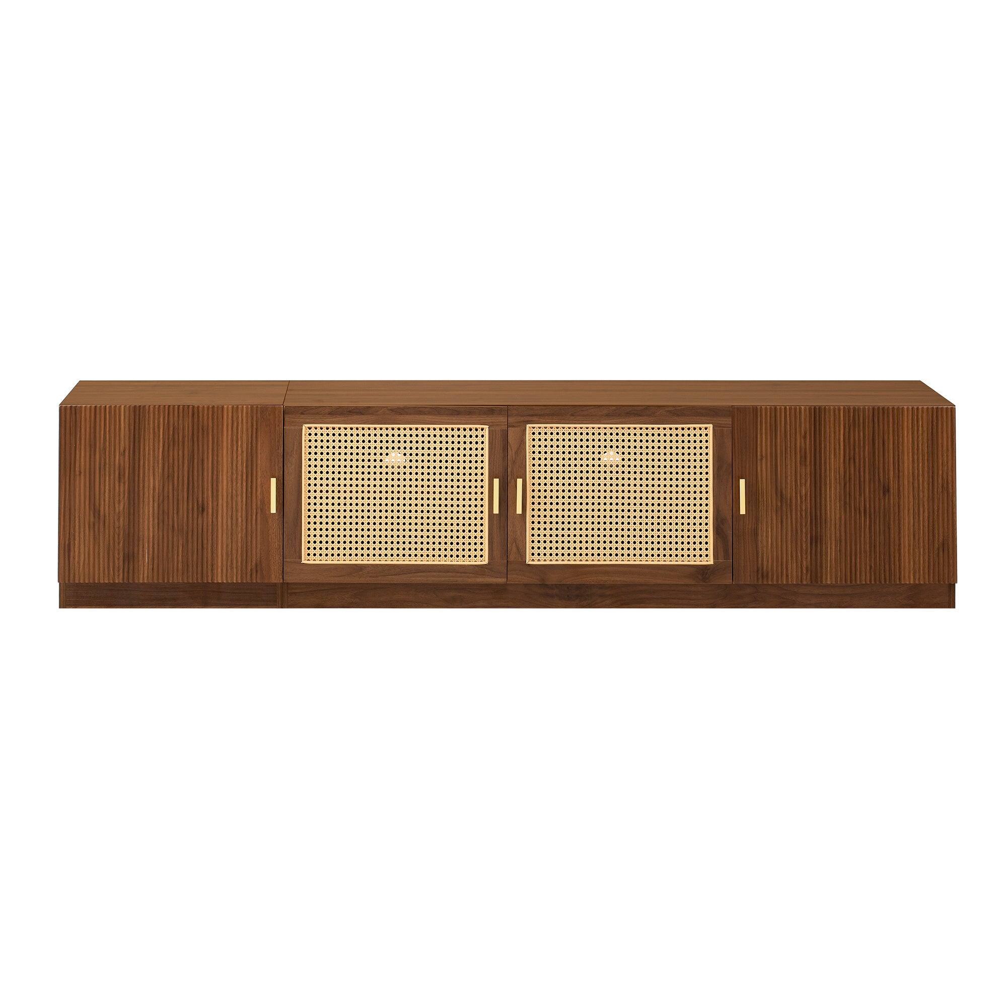 Alt View 9. Boyel Living - Retro Rattan TV Stand White For TVs Up To 85 Inch With Adjustable Shelf - Walnut.