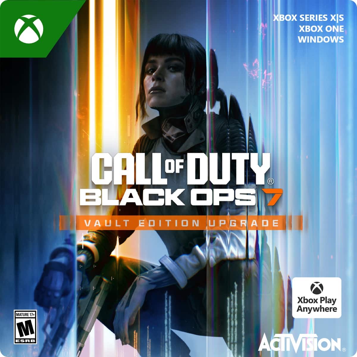 XBOX SERIES X|S  
XBOX ONE  
WINDOWS  

CALL OF DUTY BLACK OPS 7  
VAULT EDITION UPGRADE  

MATURE 17+  
ESRB  

Xbox Play Anywhere  

ACTIVISION
