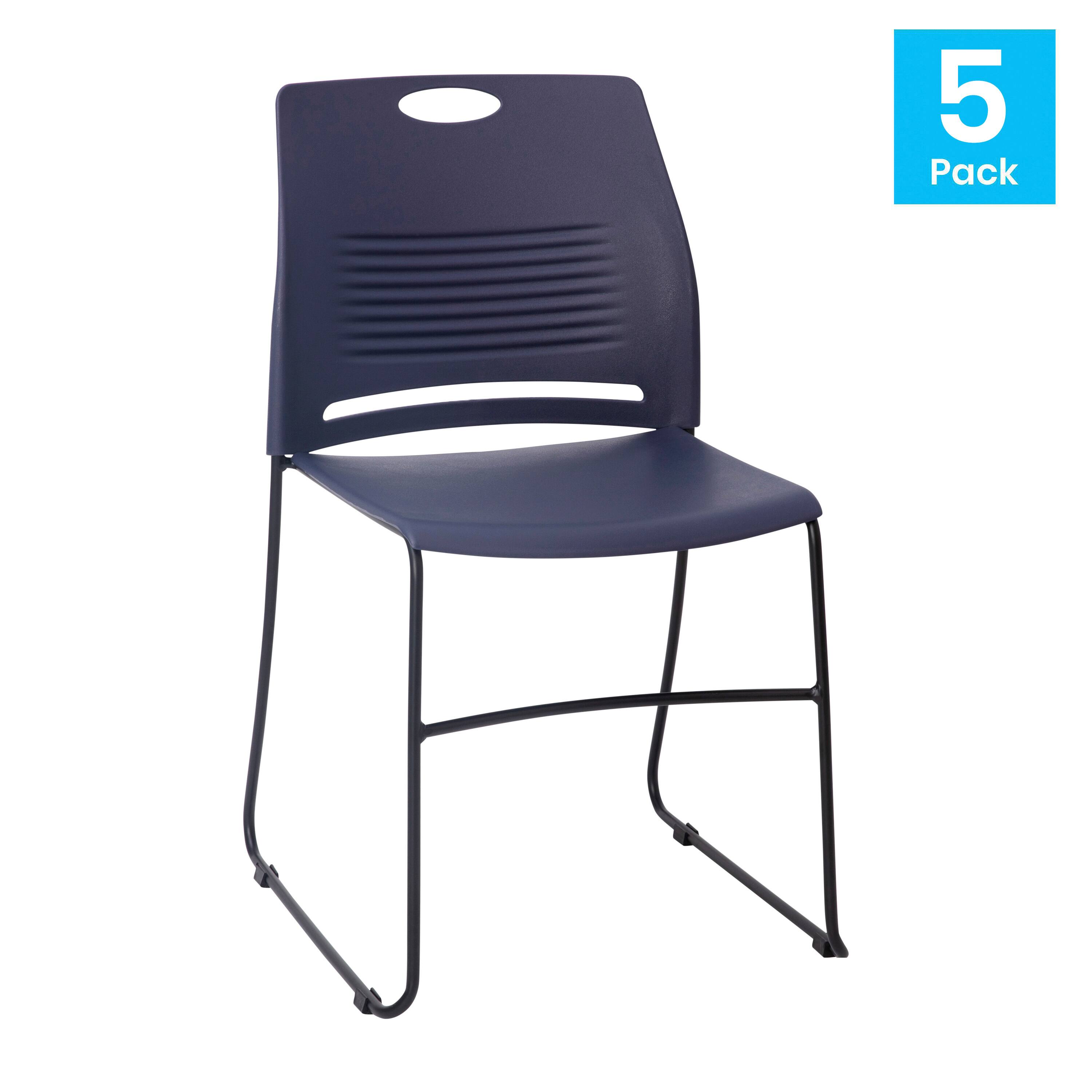 Alt View 1. Emma + Oliver - Heavy Duty 660 lb. Capacity Plastic Stack Chair with Steel Sled Base Frame - Navy.
