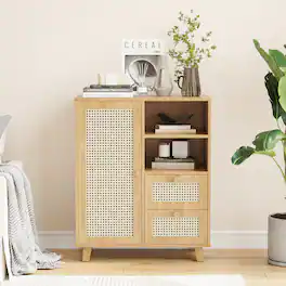 Boyel Living - Rattan Buffet Cabinet with Adjustable Shelf Sideboard with Drawers - Natural