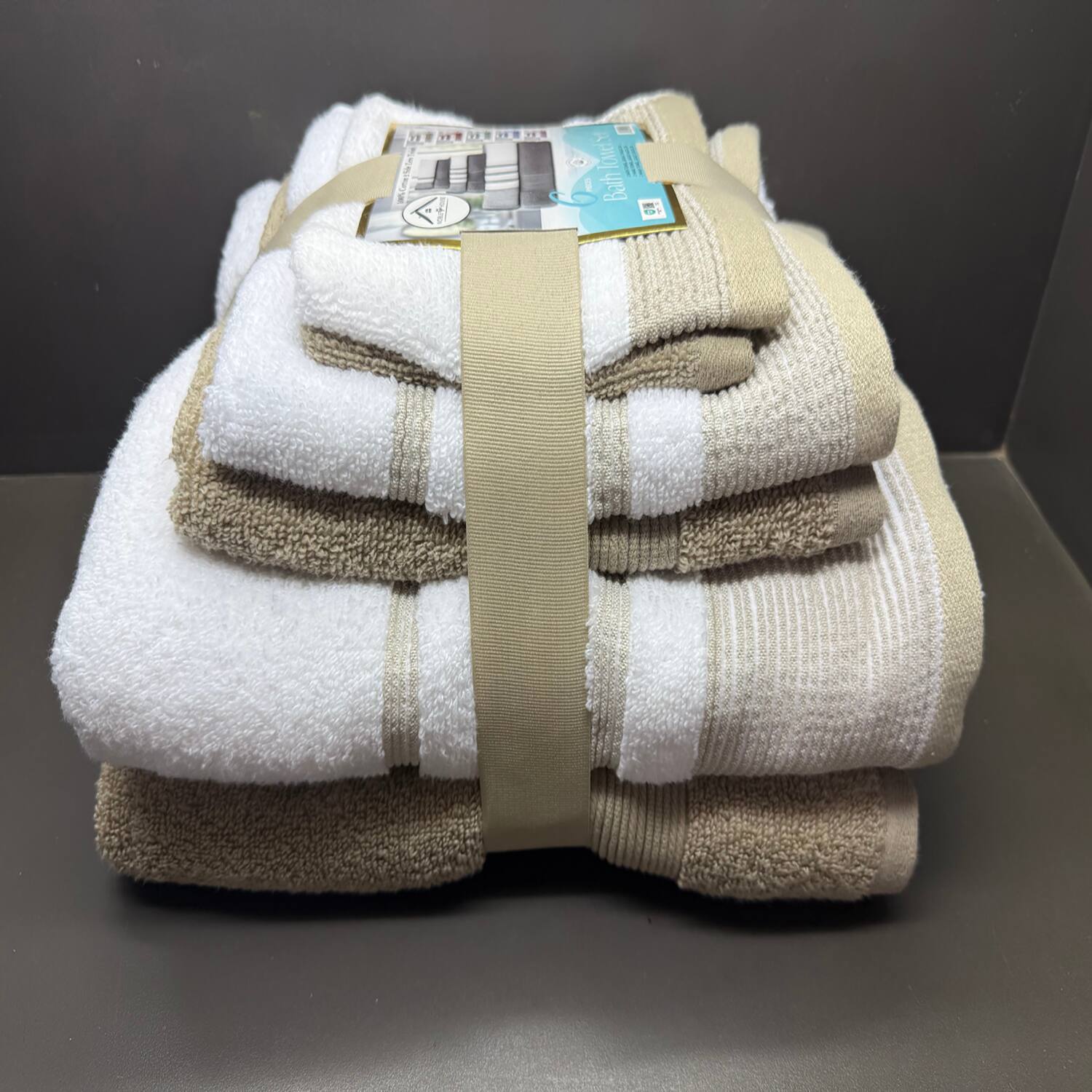 Left. Plazatex - Plazatex Two Tone  Zero Twist 100% Cotton Soft & Absorbent 6 Piece Bathroom Towel Set Taupe - Taupe.