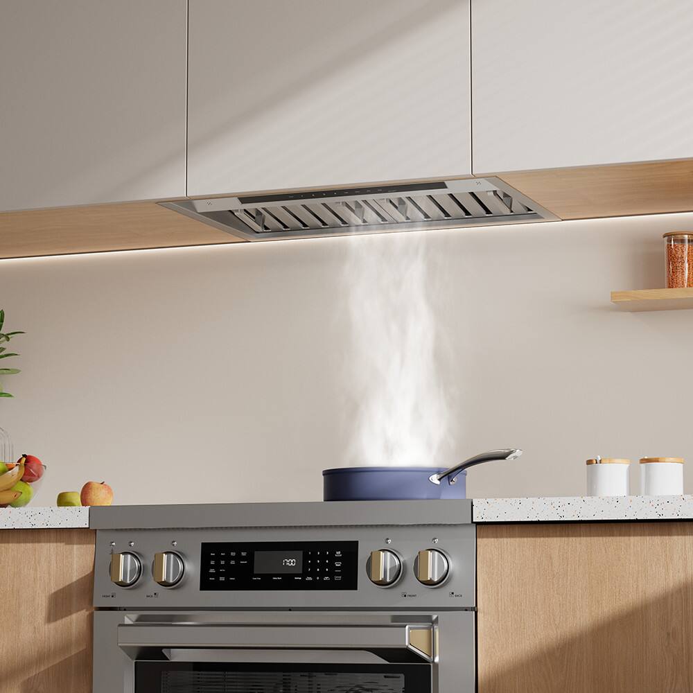 Alt View 2. Jeremy Cass - 28.25 in. 950 CFM Convertible Insert Range Hood with 4-Speed Levels and Smart Control - Silver.