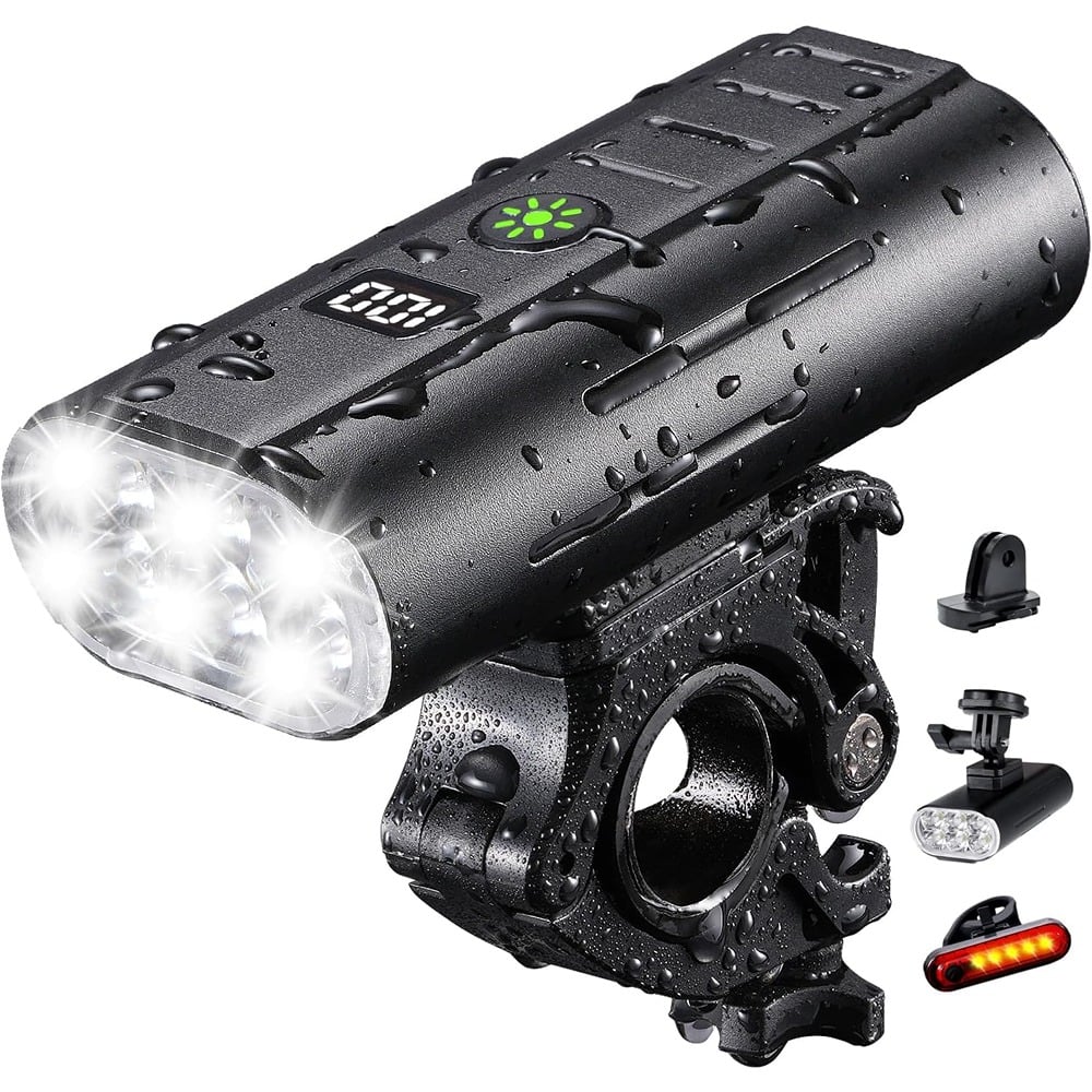RTMB - 2000-Lumen Bike Light Set, Rechargeable 6-LED Waterproof Lights - Black