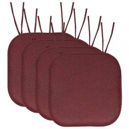 Sweet Home Collection - Herringbone Stitch Memory Foam Non-Slip 16" x 16" Chair Cushion Pad with Ties, 4-Pack - Burgundy