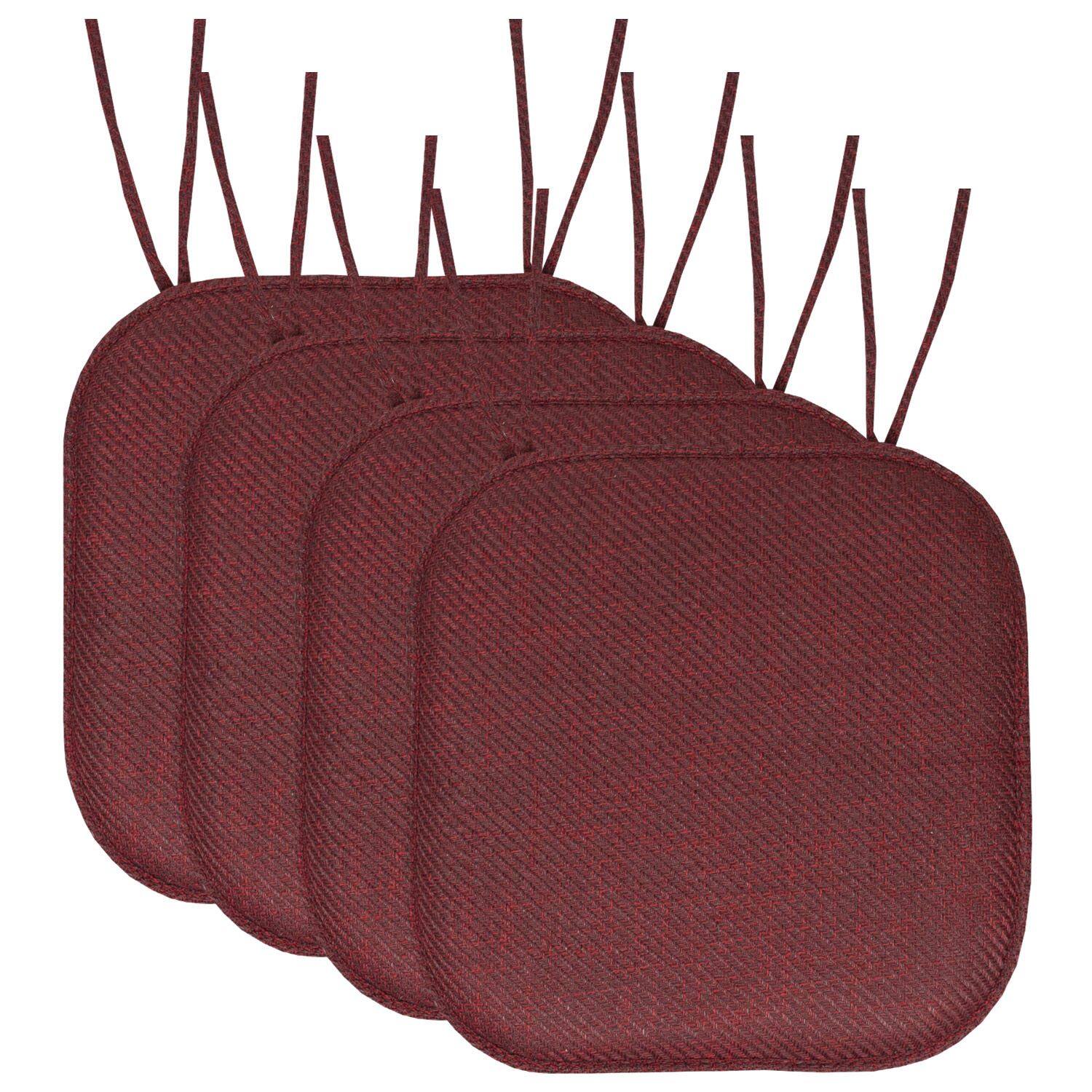 Front. Sweet Home Collection - Herringbone Stitch Memory Foam Non-Slip 16" x 16" Chair Cushion Pad with Ties, 4-Pack - Burgundy.