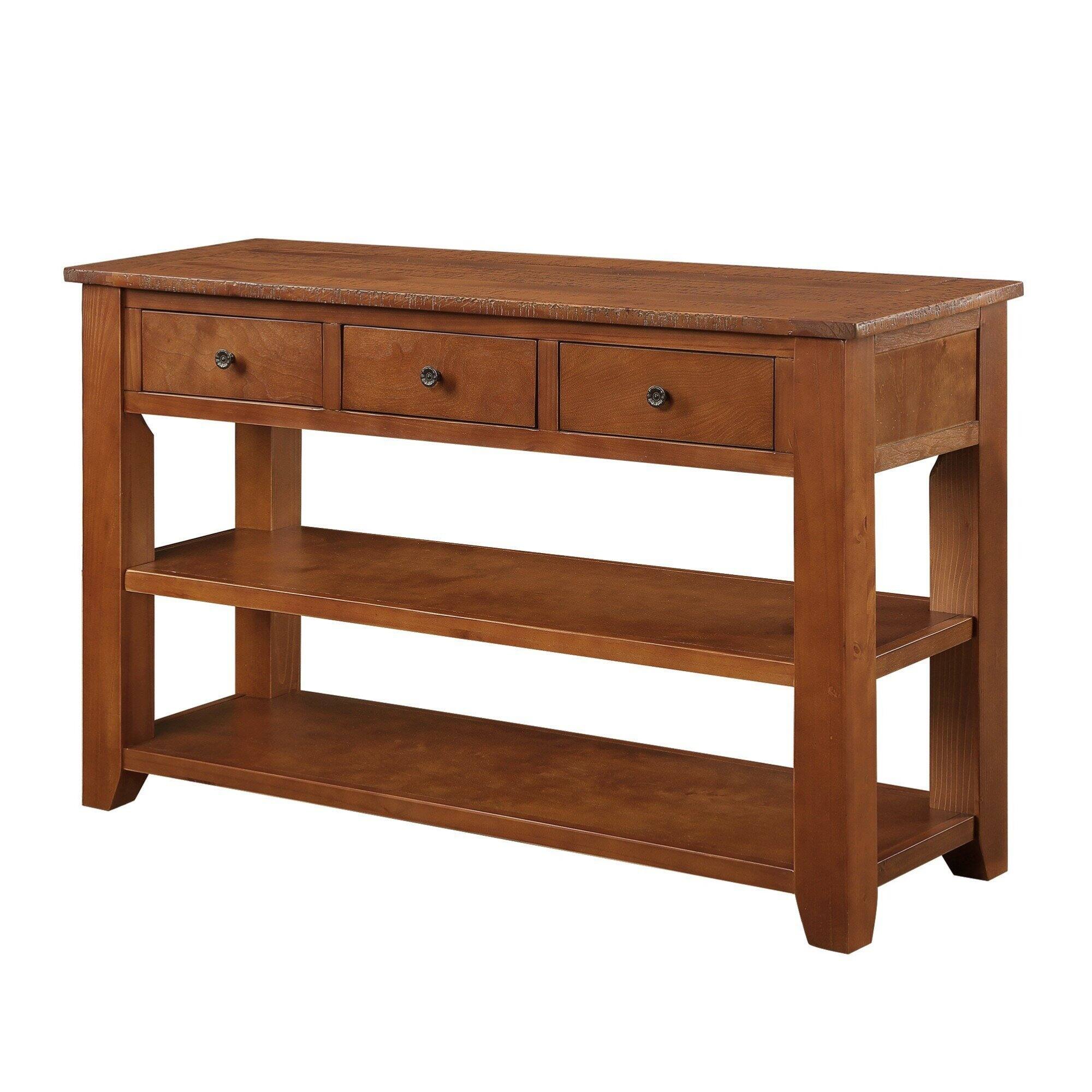 Alt View 8. GOODSILO - Solid Wood Console Table with Storage Drawers and Shelves for Entryway, Living Room, or Bedroom - Brown.